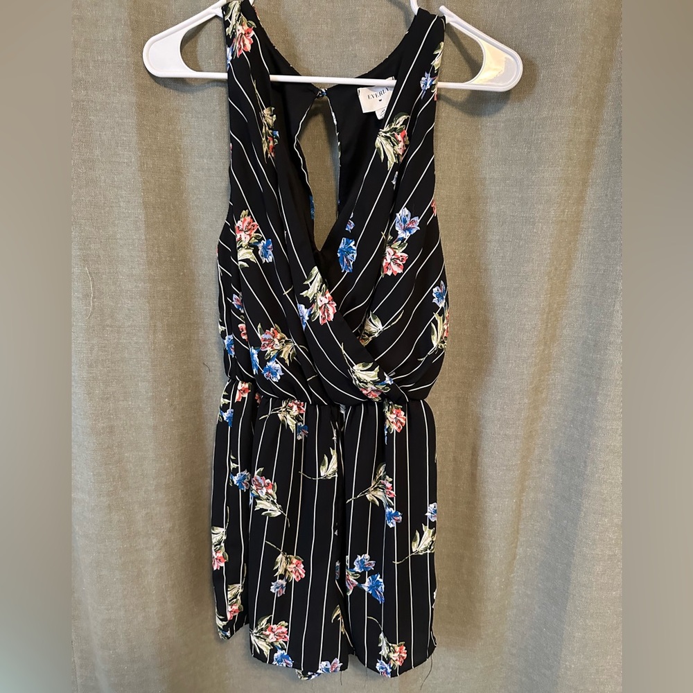 Everly: Black Stripe and Floral Romper